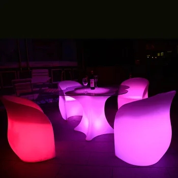 Което променя Цвета Извити Led Бар Стол с Осветление, Градински Пластмасови Led Лампа, Мебели, на Високи Бар Маси и Столове за Коктейли 1