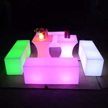Което променя Цвета Извити Led Бар Стол с Осветление, Градински Пластмасови Led Лампа, Мебели, на Високи Бар Маси и Столове за Коктейли 2