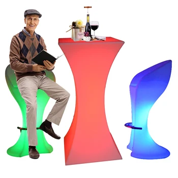 Което променя Цвета Извити Led Бар Стол с Осветление, Градински Пластмасови Led Лампа, Мебели, на Високи Бар Маси и Столове за Коктейли 5