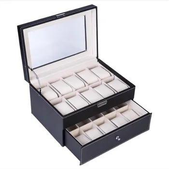 Кожена кутия за съхранение часа с 3/6/10/12 слота, нова кутия за съхранение мъжки часовник, кутия за показване на часа, черна подарък кутия за бижута, най-добрият подарък