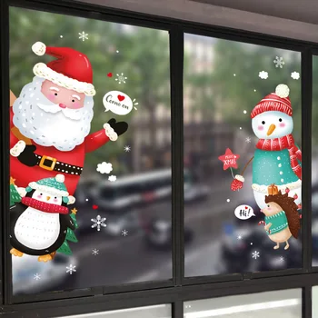 Коледна Декоративна Стикер Дядо Коледа на Прозорец с отлично качество на Принтом, Стъкло, Стикер с Двойно Дизайн за Хол, Спалня