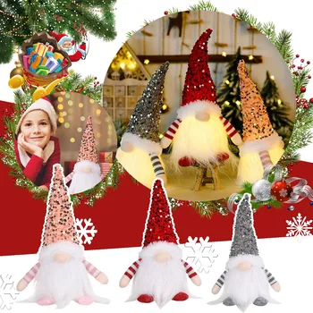 Коледна Украса Елф Светлини Нова Година 2023 Детски Подаръци Кукла Безлични Елф с Led Подсветка За Празничен Зимен Декор