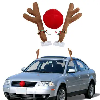 Коледна Украса на Колата, Доставка на Плюшени Пайети Рога на Лосове Делото за Обратно виждане Огледала Автомобилни Рога Автомобил Коледни Рог на Носа S5Z4
