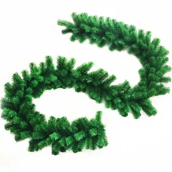 Коледна украса от ратан 2,7 m от PVC зелен цвят с подсветка, клони и трева от ратан, 220 клони, венец, украса от ратан, пръстен