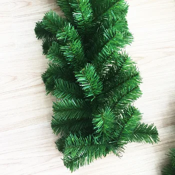 Коледна украса от ратан 2,7 m от PVC зелен цвят с подсветка, клони и трева от ратан, 220 клони, венец, украса от ратан, пръстен 1