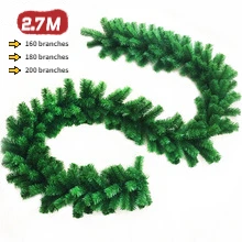 Коледна украса от ратан 2,7 m от PVC зелен цвят с подсветка, клони и трева от ратан, 220 клони, венец, украса от ратан, пръстен 5