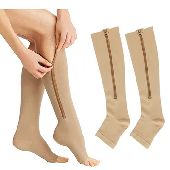 Компресия чорапи с цип - 3 бр. /опаковане. Чорапи до коляното до хайвер -Компресия чорапи с отворени пръсти за ходене, джогинг, разходки и спорт