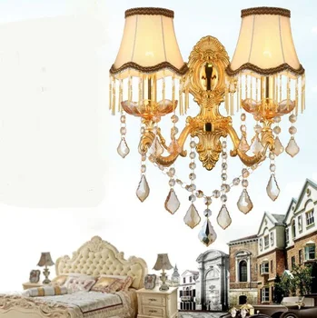 Континентални стенни лампи златен led малка странична лампа с 2 глави хол фон спалня, кабинет, Коридор, Хотел кристал, с монтиран на стената лампа