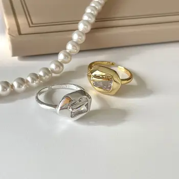 Корейската версия Ниша Проста личност S925 сребро Пръстен дамски Универсални Прости кристали от Циркон пръстена