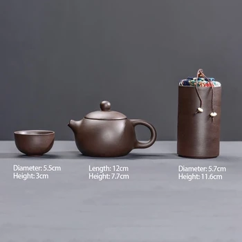 Лилаво Глинено Керамични Китайски Чай Кунг-фу Преносим Пътен Чай Гърне Набор от Дома Ретро Прост Чайник за Чай Офис Рецепция 5