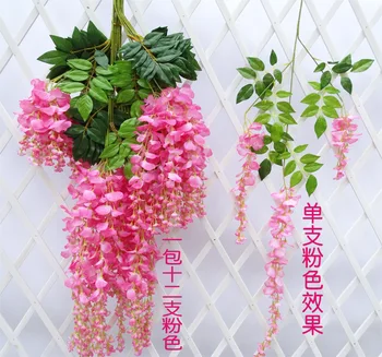 Лоза Изкуствени Цветя глициния моделиране ратан цвете bracketplant ред завод Домашно монтиране на украса за сватба 2