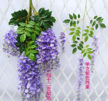 Лоза Изкуствени Цветя глициния моделиране ратан цвете bracketplant ред завод Домашно монтиране на украса за сватба 4
