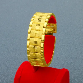 Луксозен 24-КАРАТОВО златно покритие на мъжката гривна широката версия на персонални верижка за часовника дълго не избледнява бижута бижута
