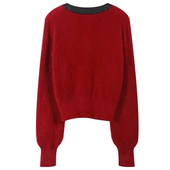 Луксозен дизайнерски брендовый вязаный пуловер, шик женски ретро пуловер с кръгло деколте в контрастен цвят, без висококачествен вязаный жилетка, пуловер 1
