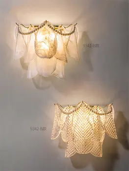 Луксозен лист облачна стъкло, стенни лампи за спалня, нощни осветителни тела за хол, френското съвременно стъкло, led декоративно осветление, стенни аплици, осветителни тела 1