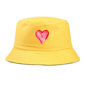 любов сърцето печат кофа шапка мъжка мода риболов шапка Боб шапки на жените и мъжете Панама, рибар шапка лятна шапка от слънцето момиче момче ПОДАРЪК