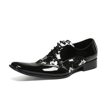 Лятна Нова Ежедневни мъжки Класически Модни Обувки с Квадратни пръсти, Индивидуалност, Воловья Кожа, Блестящата Черна Мъжки Обувки