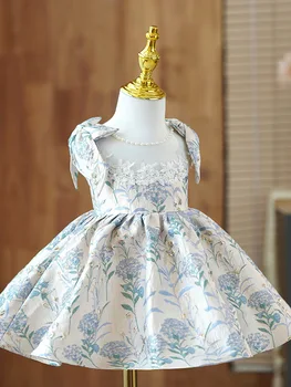 Лятна рокля с цветя модел за момичета 2022 година, Детско парти със Завързана Дизайн, Детско Сватбена Рокля за Рожден Ден, Детско парти За Кръщение За Момичета