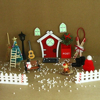Мини къща Елф Вратата Коледна Украса Набор от Миниатюрна сцена Мини дървена врата Елф врата, аксесоари, Коледна украса със собствените си ръце