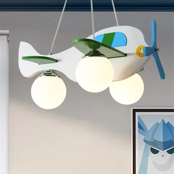Модерен, 3 Глави стъклена топка окачен лампа за Творчески Самолета Спалня Дърво led лампа за самолет за Домашна детска стая окачена лампа