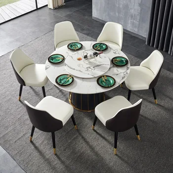 Модерен минималистичен домашен мрамор кръгла маса за хранене за 6 човека 2