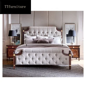 модерна европейска италианска легло от масивно дърво Модни Резбовани луксозна френска мебели за спалня king size jxj46