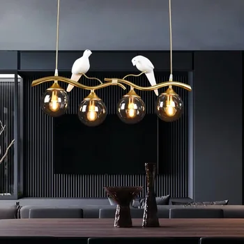 Модерни прости стъклени висящи осветителни тела с 4 глави, творчески малки птички, окачена лампа, ресторант, кухня, вътрешни тела, окачен лампа