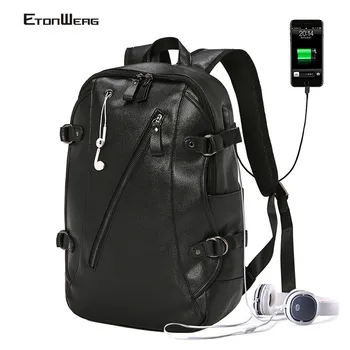 Мъжки Обикновен Черен Раница За Пътуване, Брендовый Раница От Изкуствена Кожа, Ежедневни училищна чанта с USB, мъжки Реколта чанта за лаптоп, Големи Ретро чанти