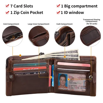 Мъжки портфейл Мъжки портфейл RFID анти-кражба четка кожена кратък портфейл мультикарточный Портфейл с Цип 2