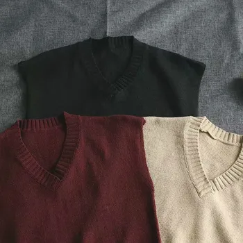 Мъжки Пуловер, Жилетка, Есента е Просто Случаен Основен Вязаный Пуловер Без ръкав, Мъжки Универсален V-образно Деколте, Без Черен Корейски Стил Ulzzang 5
