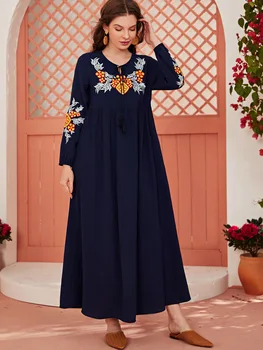 Мюсюлманската обличам Модно Модно Шарени Рокля с Бродерия, Бельо Темпераментное Ежедневна Рокля С Дълга Пола, Рокля Абая Dubai 5