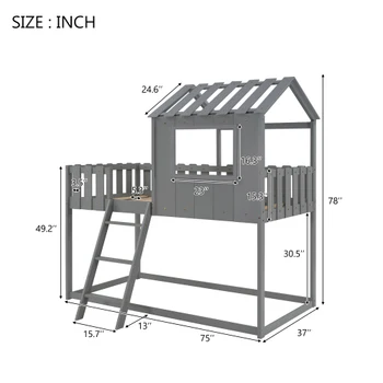 Начало Минималистичен и Модерни Дървени Мебели, Рамки на Легла За спалня е Основна Двуетажно Легло За Селски Къщи С Парапет, под формата на Оградата Сив 2