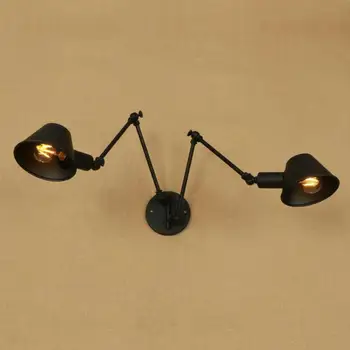 Начало на антикварен Черно желязо, с монтиран на стената лампа, стенни закрит Таванско помещение е Кафе осветление на Спалня стенни лампи E27 2 глави ретро Стенен Лампа Arandela 0
