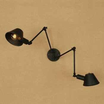 Начало на антикварен Черно желязо, с монтиран на стената лампа, стенни закрит Таванско помещение е Кафе осветление на Спалня стенни лампи E27 2 глави ретро Стенен Лампа Arandela 2