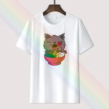 Неко Ramen Япония Котка Аниме Популярна Тениска За Мъже Ограничено Издание Унисекс Брандираната тениска Памук Удивителни Блузи С Къс Ръкав