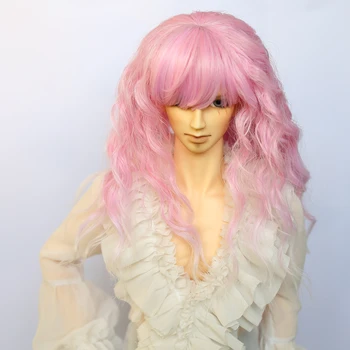 Нов bjd SD кукла костюм, перука 1/3 придворен стил на Розово градиентный цвят на царевица химическо завивка дълбоки къдрава коса за кукли размер на главата 22-24 см