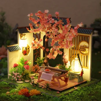 Нов DIY Миниатюрни Дървени Куклена Къща Комплект Събрана Мебели Японски Куклена Къща Casa от Цветове на Череша, Играчки за Възрастни Подаръци