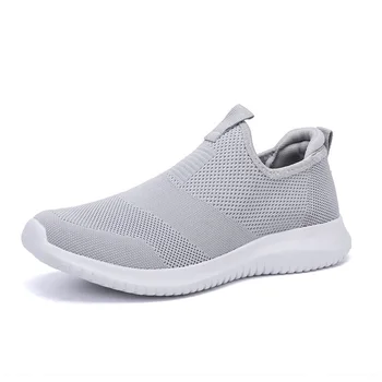 Нова мъжки ежедневни обувки Качествена Въздушна мрежа Без Шнур Лека Удобна, Дишаща Чифт Модни прости пешеходни Маратонки