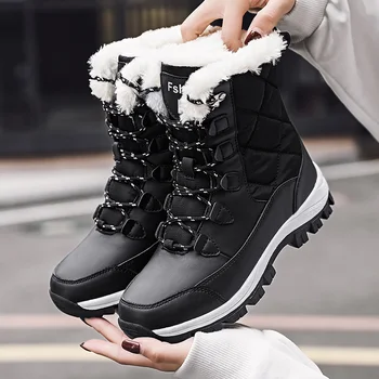 Нови ботильоны, дамски зимни обувки, водене жив топлина, Нескользящие Черни Зимни обувки, дамски обувки дантела, големи размери 41, Chaussures Femme 3