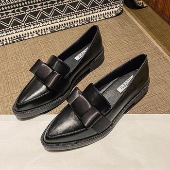 Нови Дамски обувки-лодки на ниски обувки с Квадратни пръсти На ниски Обувки, Дамски обувки-лодка с Лък масивна токчета в стил ретро 0