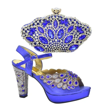 Ново записване, Комплект италиански женски обувки и чанти, украсени с кристали, Дамски обувки големи Размери 43, Сватбени обувки за Жени, Булката 2