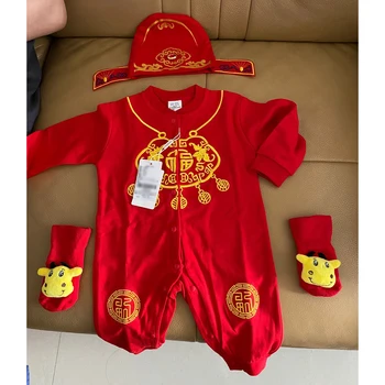 Новороденото Дете в китайски стил Първият рожден Ден на Официално облекло, Бродирани мотиви представляват благословия за детски празничен костюм 0