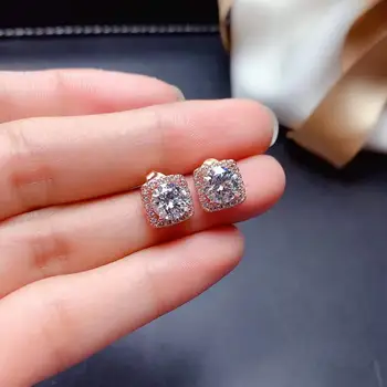 Обеци от сребро проба 925, бижута с диаманти в класически стил, Mosan diamond 2CT, Кръгли обеци 6,5 mm x 2, подарък за сватбени партита, ea