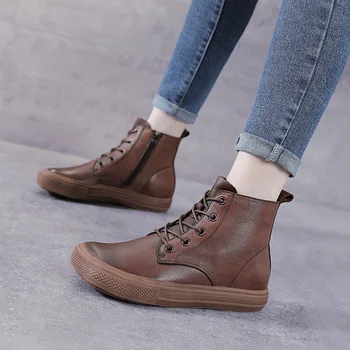 Обувки Martin Дамски Кожени тънки обувки 2021 г. Есенно-зимни Нови дамски Кожени ботуши със странично горния слой с цип
