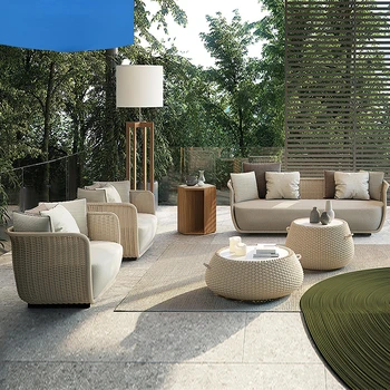 Открит ротанговый диван масичка за кафе за отдих градина мек вътрешен двор, вила и тераса водоустойчив ротанговый стол мебели 0
