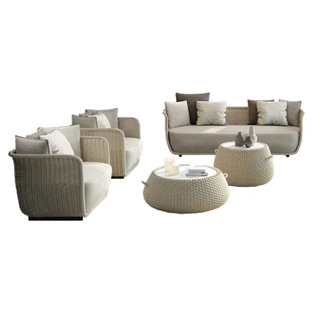 Открит ротанговый диван масичка за кафе за отдих градина мек вътрешен двор, вила и тераса водоустойчив ротанговый стол мебели 3