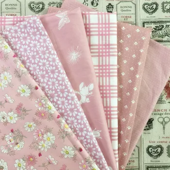 Плат серия 6 цвята розово, Памучен плат за шиене, Мозайка, Кърпа с принтом, Текстилни тъкани, 40x50 см
