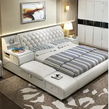 постмодернистская легло от естествена кожа/мек диван/двойно легло с размер 