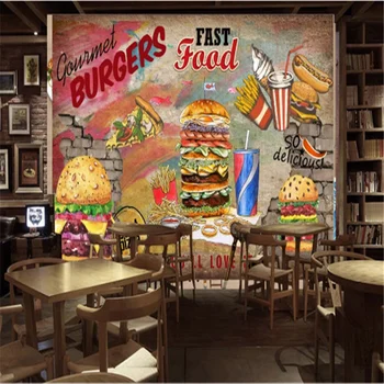 Потребителски Хот-Дога Бургери Западен Ресторант за бързо Хранене Фон Рисувани Стенни Тапети 3D Снек-Бар Хамбургер, пица Тапети 3D