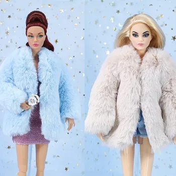 Прекрасна Плюшевое палто / Зимни дрехи, синьо, розово и Бежевое Дълга козина, Дрехи за кукли 1/6 BJD Xinyi кукли Барби FR ST, дрехи за кукли